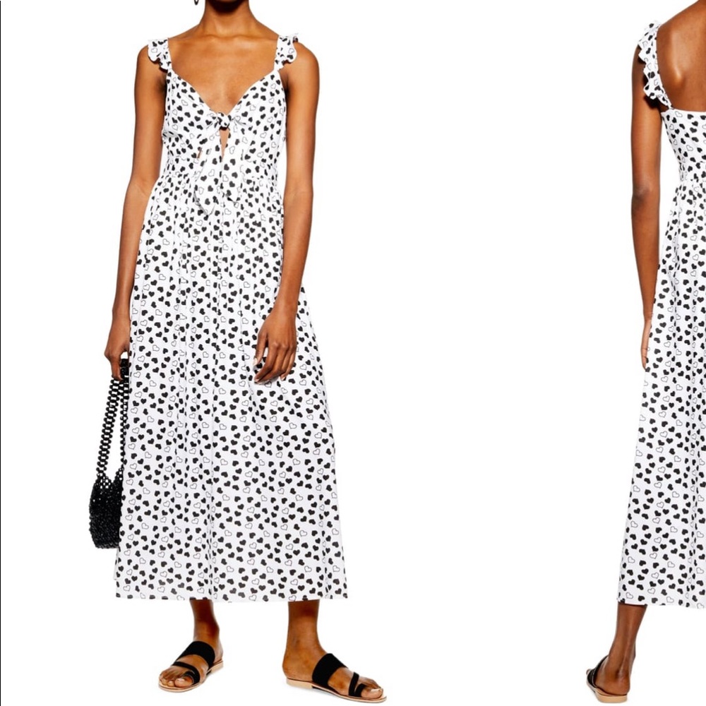 TOPSHOP 🖤 Heart 🤍 Print Knot Cut Out Ruffle Maxi